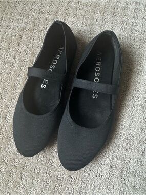Aerosoles Black Mary Jane Ballet Flats Stretch Knit Comfort Shoes 8.5M